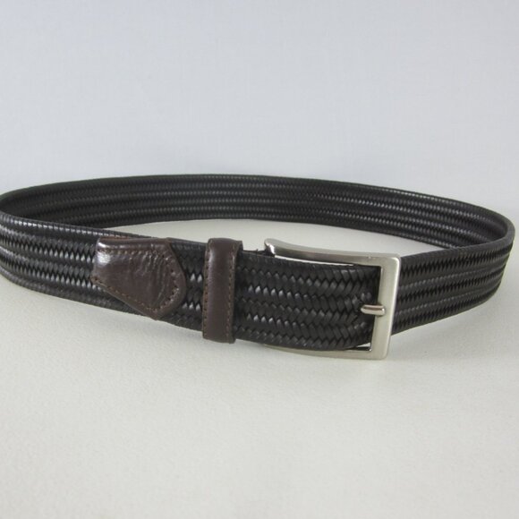 Vtg Joseph Abboud Mens 32 Dark Brown Woven Leather Belt Made in Italy - Picture 1 of 8